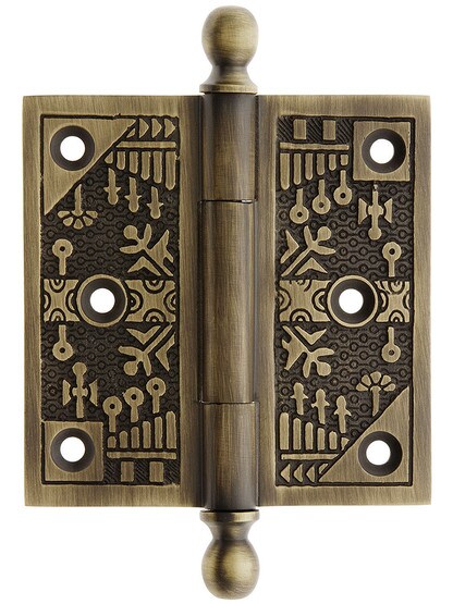 3 1/2 inch Ball-Tip Windsor Pattern Hinge In Antique Brass.